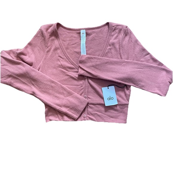 ALO Yoga Women's NWT Alolux Cropped Me Time Cardigan Sweater Terracotta Medium - Picture 4 of 8